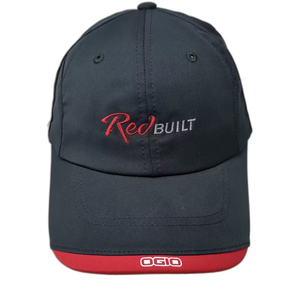 OGIO Baseball Cap Black Red RedBUILT Logo Polyester Adjustable Slideback OS Hat